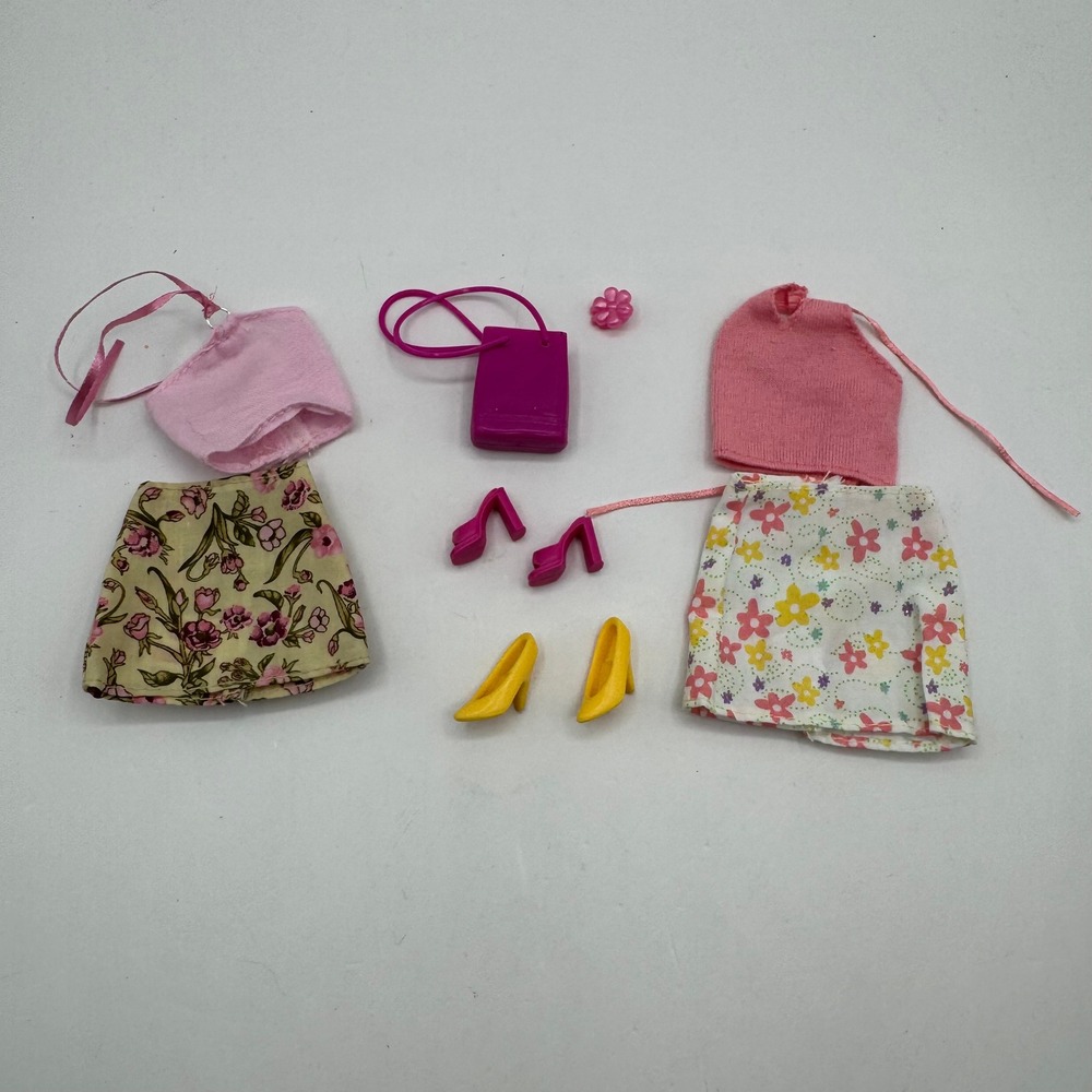 Barbie Doll Clothes Lot Kids Y2K Pink Yellow Floral Skirts Halter Accessories
